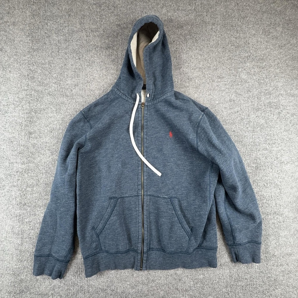 Polo Ralph Lauren Hoodie‎ Mens XL Blue Full Zip Fleece Red Pony Logo Lined Hood